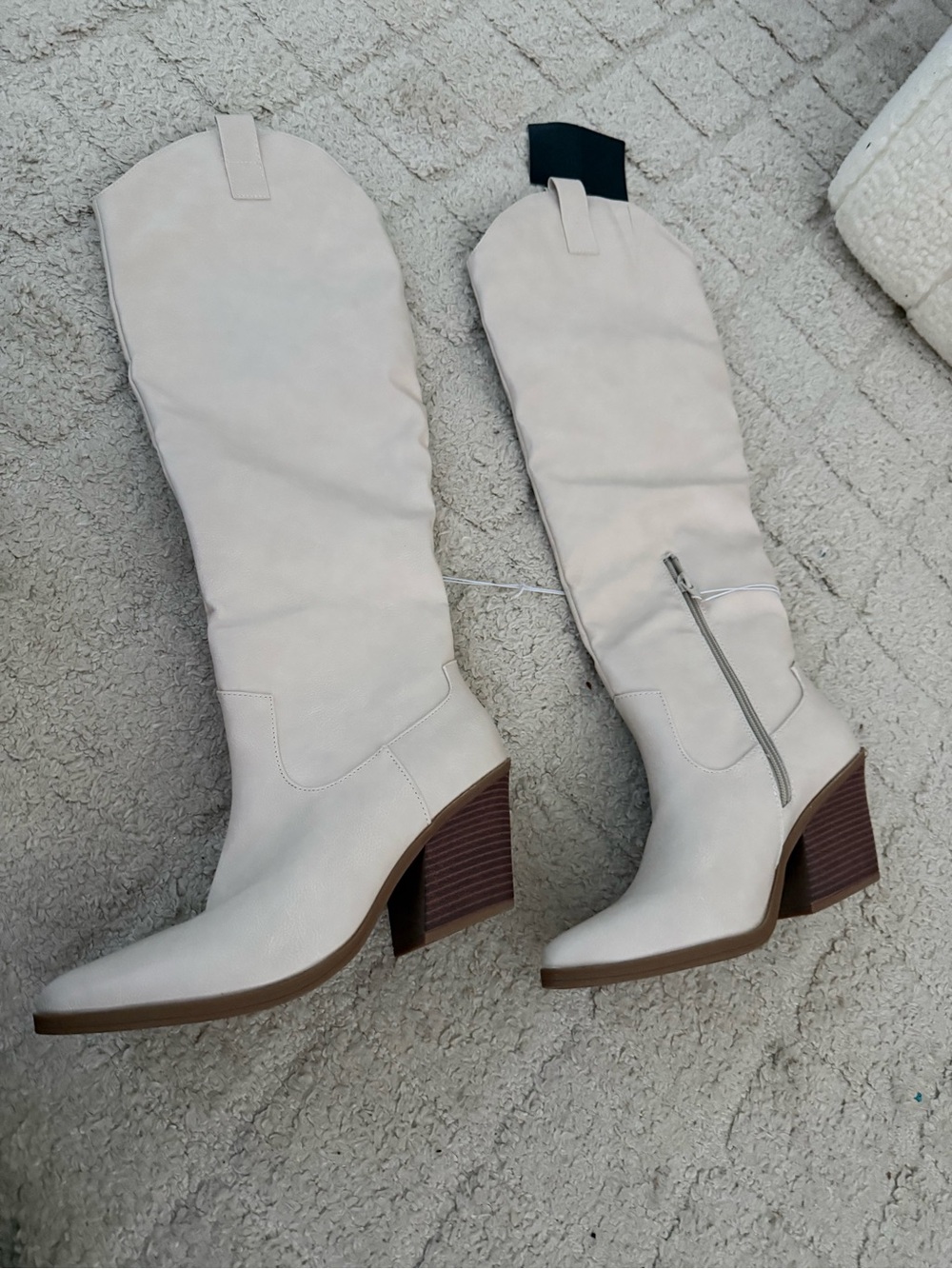 Women's Cream Tall Western Block Heel Boots
